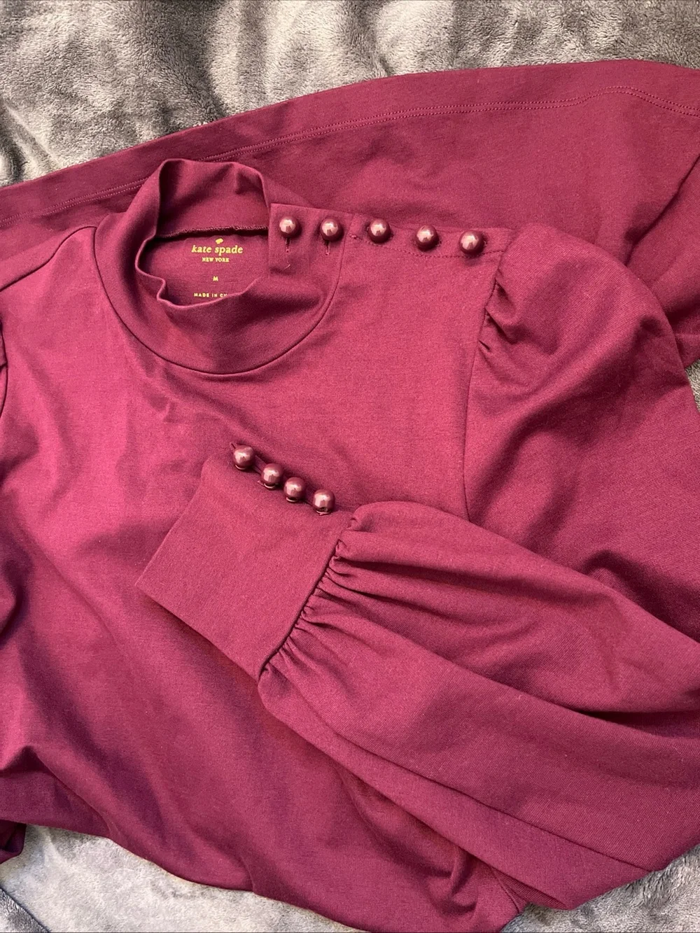 Kate Spade Plum Button Shoulder Mock Neck Ponte Mini Dress M Academia Romantic